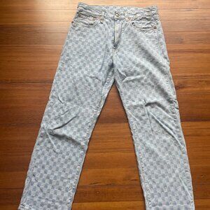 R13 Blue Checkerboard Boyfriend Jeans